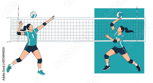 Dynamic Volleyball Action Illustrative Sport Graphic For Athletic Appeal