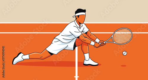 Dynamic Tennis Player In Action On Court With Racket