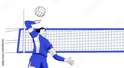 Dynamic Volleyball Player Executes Powerful Jump Serve On Court