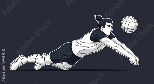 Dynamic Volleyball Player Executing A Low Dive For A Perfect Save