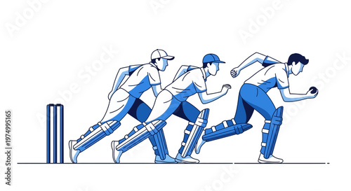 Dynamic Trio Of Cricket Players In Action Dynamic Motion Graphic
