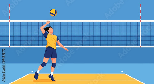 Dynamic Volleyball Player Executing a Powerful Serve on Court
