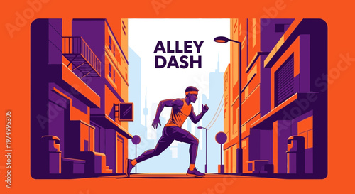 Dynamic Urban Alley Runner Motion Abstract Artwork Vibrant Cityscape Speed