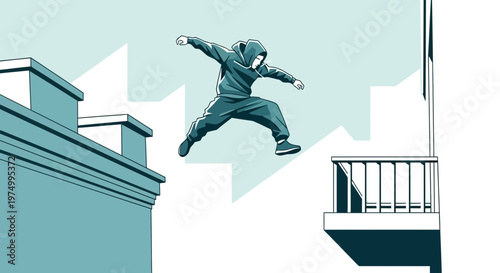 Dynamic Urban Athlete Leaping Between City Buildings
