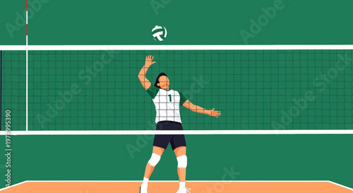 Dynamic Volleyball Player Serving Ball In Action Flat Design Graphic