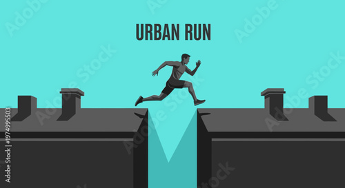 Dynamic Urban Athlete Leaps Across City Rooftops