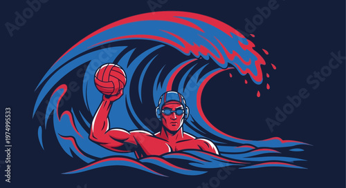 Dynamic Water Polo Player Dominating The Powerful Ocean Waves