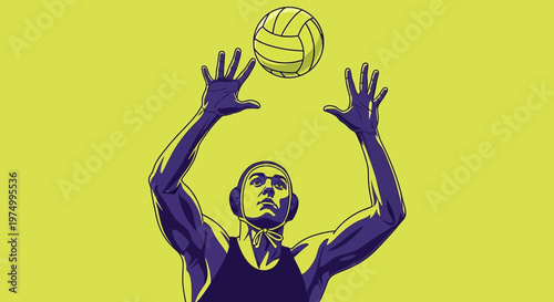 Dynamic Water Polo Player Catching Ball Bold Graphic Style Vibrant Yellow Background