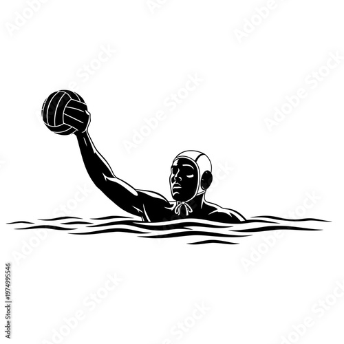Dynamic Water Polo Player Executing a Powerful Throw in Competition