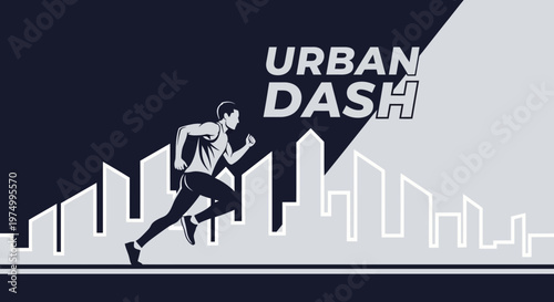 Dynamic Urban Dash Runner Ascends City Skyline Silhouette