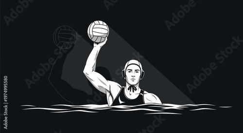 Dynamic Water Polo Player Holding Ball In Dramatic Black And White