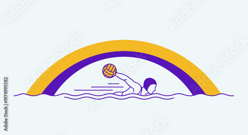 Dynamic Water Polo Player Captures Competitive Spirit Under Vibrant Archway