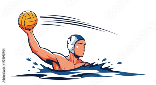 Dynamic Water Polo Player Illustration Capturing Athletic Motion