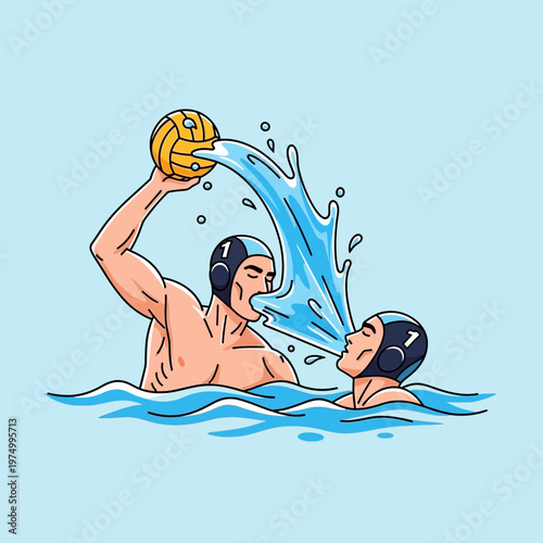 Dynamic Water Polo Action Players Splashing Water During Intense Game