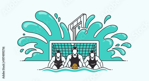 Dynamic Water Polo Action In Stylized Waves Capturing Athleticism