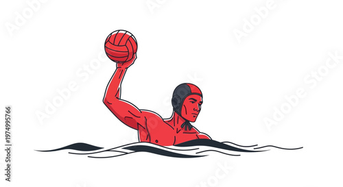 Dynamic Water Polo Player Illustration Ready for Action