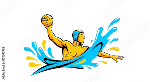 Dynamic Water Polo Player Illustration Splash Action Sports Graphic