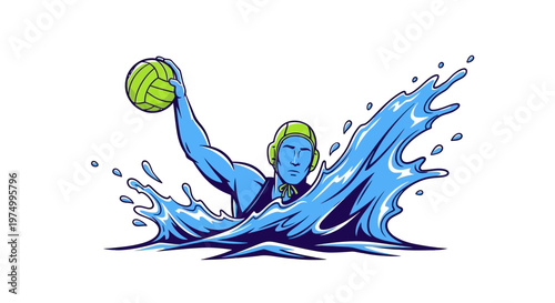 Dynamic Water Polo Athlete Action Illustration Graphic Design