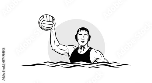 Dynamic Water Polo Athlete Illustration with Ball Ready To Play
