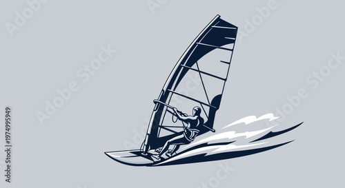 Dynamic Wind Surfer Riding Waves In A Bold Graphic Style On A Solid Background