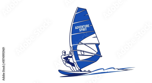 Dynamic Wind Surfer Riding Waves With Blue Sail Adventure Spirit Icon