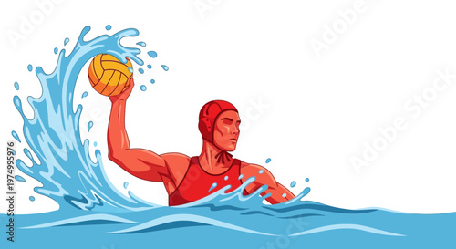 Dynamic Water Polo Player Mid-Splash Action Shot