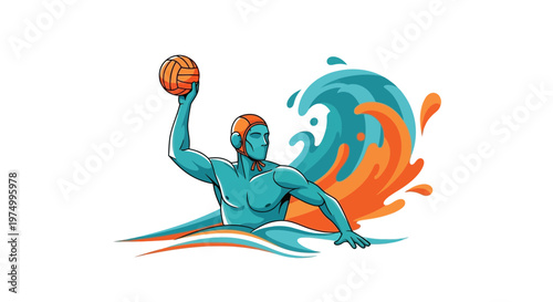 Dynamic Water Polo Athlete In Action With Waves