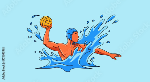 Dynamic Water Polo Athlete Mid-Splash Captures Athleticism