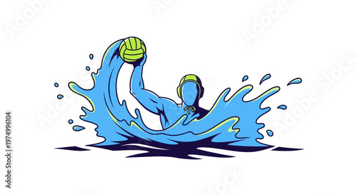 Dynamic Water Polo Player Mid-Action Splash Illustration