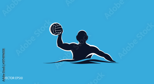 Dynamic Water Polo Player Silhouette Grasping Ball In Action