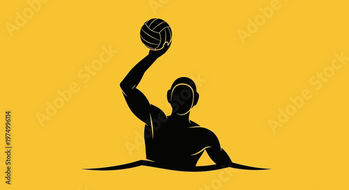 Dynamic Water Polo Player Silhouette Action Shot Against Yellow Backdrop