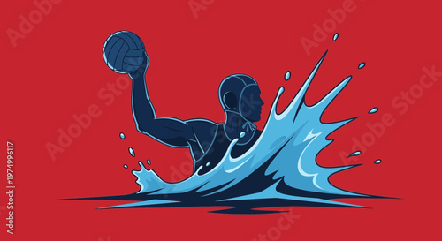 Dynamic Water Polo Athlete Silhouette Mid-Action Splash Isolated Vibrant