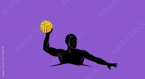 Dynamic Water Polo Athlete Silhouette Mid-Throw Illustration