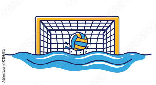 Dynamic Water Polo Goal And Ball Splash Illustration