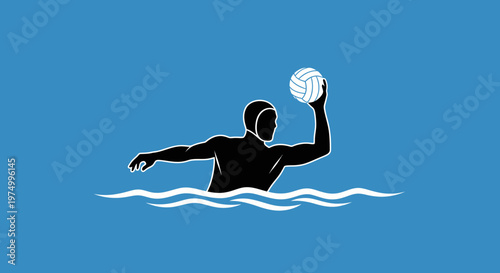 Dynamic Water Polo Player Silhouette Holding Ball Minimalist Graphic