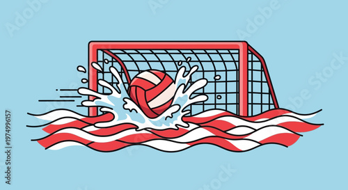 Dynamic Water Polo Goal Shot Splash Illustration