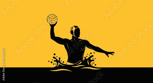 Dynamic Water Polo Player Silhouette Mid Action Splash Yellow Background