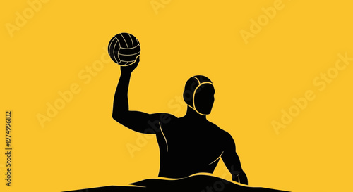 Dynamic Water Polo Player Silhouette Executing a Powerful Throw on Vibrant Yellow Background