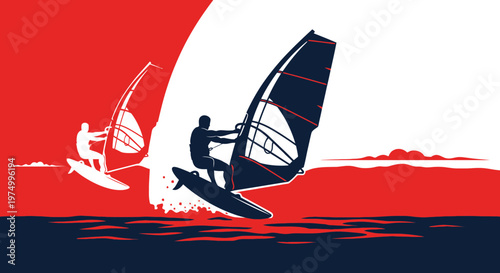 Dynamic Wind Surfing Action Silhouette Artistry