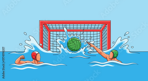 Dynamic Water Polo Game Action With Athletes Competing For The Ball