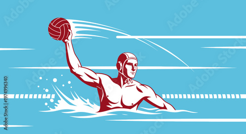 Dynamic Water Polo Player Throwing Ball Athletic Action Sport Illustration