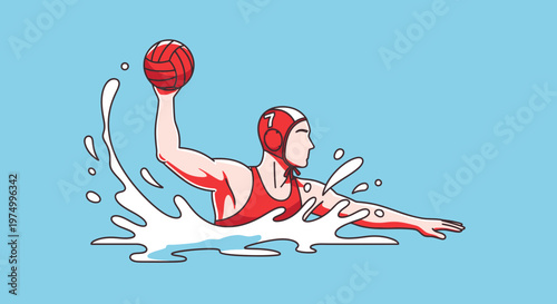 Dynamic Water Polo Player Tosses Ball Mid-Action