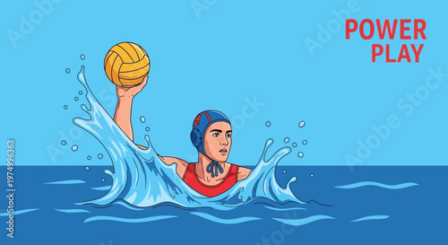 Dynamic Water Polo Player With Ball Captures Intense Athletic Action