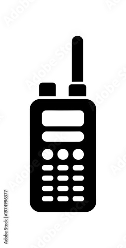 Vector of a handheld walkie-talkie with a large antenna, used for communication.