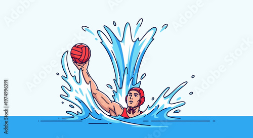 Dynamic Water Polo Player With Ball Illustration Splash Action