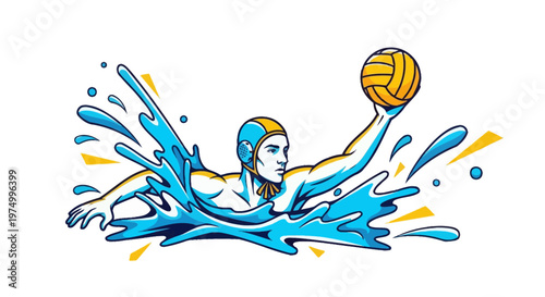 Dynamic Water Polo Player With Ball In Splashing Water