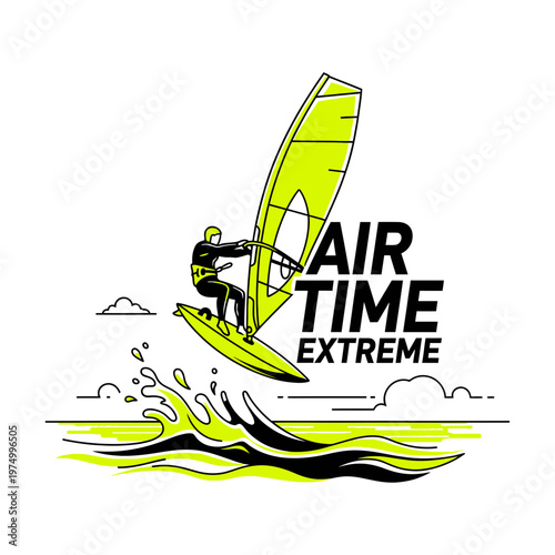 Dynamic Windsurfer Catching Air During Extreme Water Sports