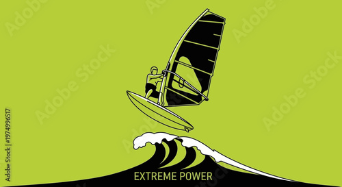 Dynamic Windsurfing Action Amidst Towering Waves Unleashing Extreme Power