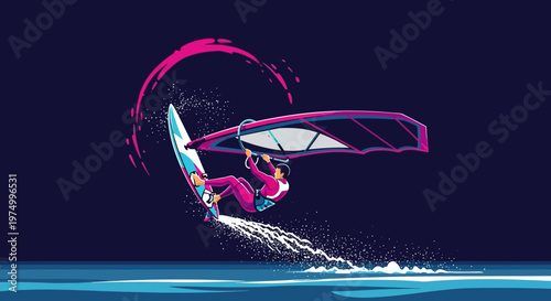 Dynamic Windsurfing Action Artistic Sport Illustration