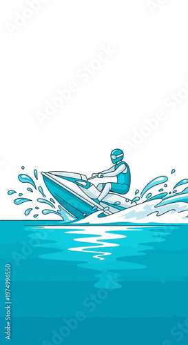 Dynamic Water Sports Action Person Riding Jet Ski on Blue Water